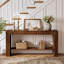 Console en bois massif de 63 po, table de ferme rustique avec tablette de rangement ouverte, table d'entrée pour le salon, couloir, brun
