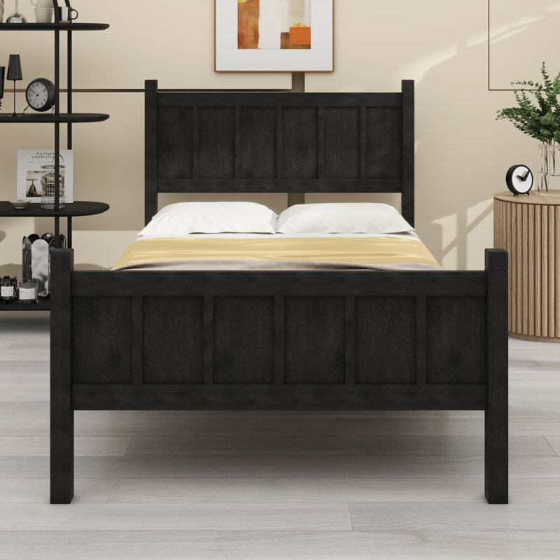 Lit plateforme élégant et minimaliste au design campagnard et au profil fonctionnel, Noir