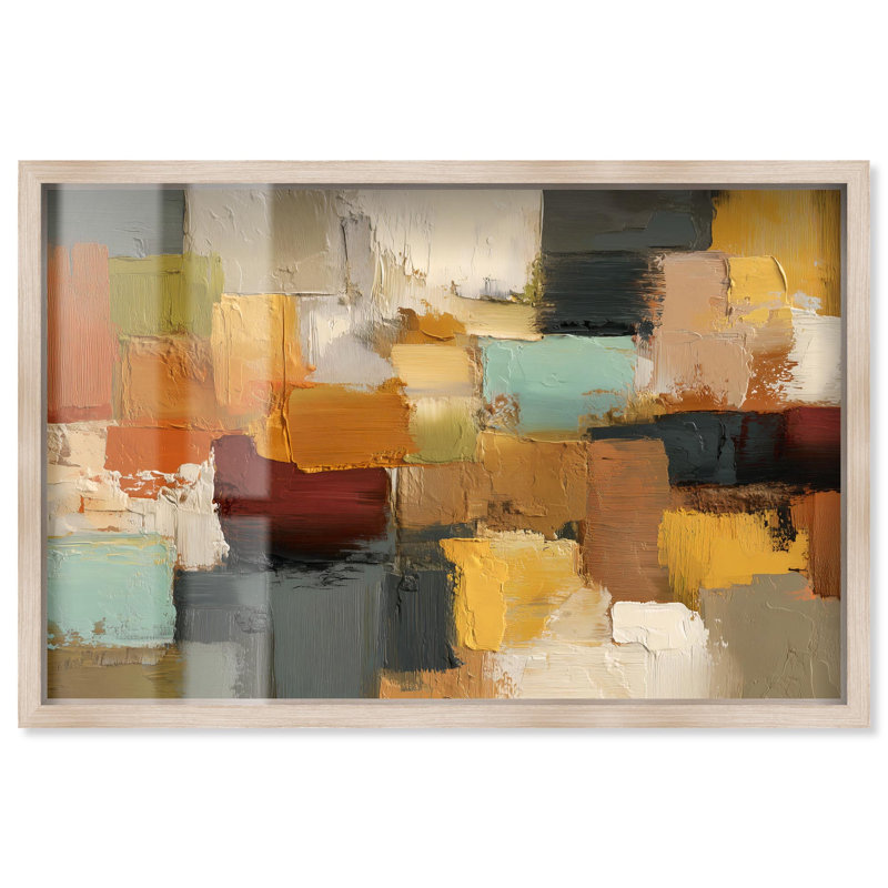 "Urban Patchwork I Shadowbox Print", art mural abstrait par Art Remedy, cadre blond, 16 x 11, H 11 po x l 16 po, Cadre blond