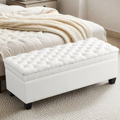 51" W Linen Upholstered Flip Top Storage Bench