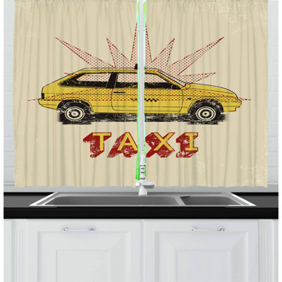 2 Piece Pop Art Style Old Fashioned Taxi Cab with Grunge Effects Vintage Car Graphic Kitchen Curtain -  East Urban Home, 19157CF824534A75A7D6909F6CE53B57