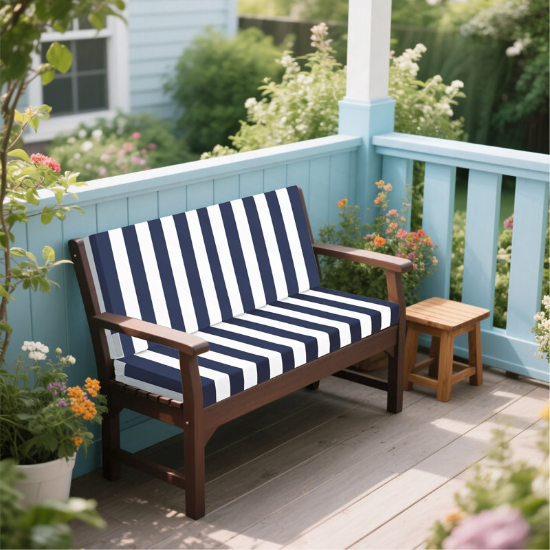 Ensemble de coussins de siège profond imperméable pour meubles de patio, rayures bleues / blanches