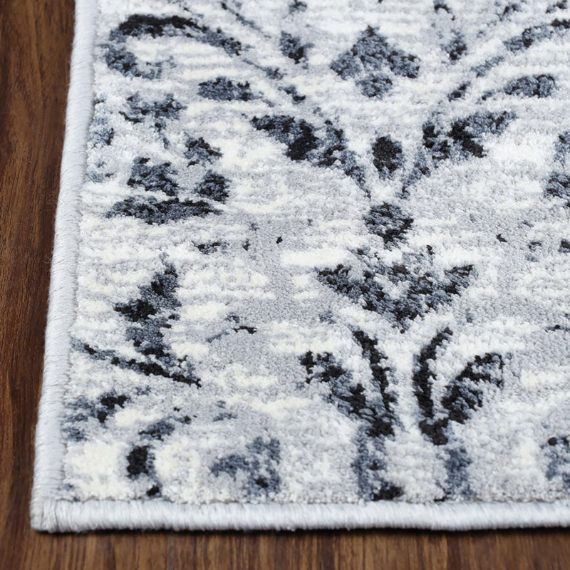 Tapis noir / gris tissé à la machine Cooleemee Ikat, Rectangle 8 pi x 10 pi