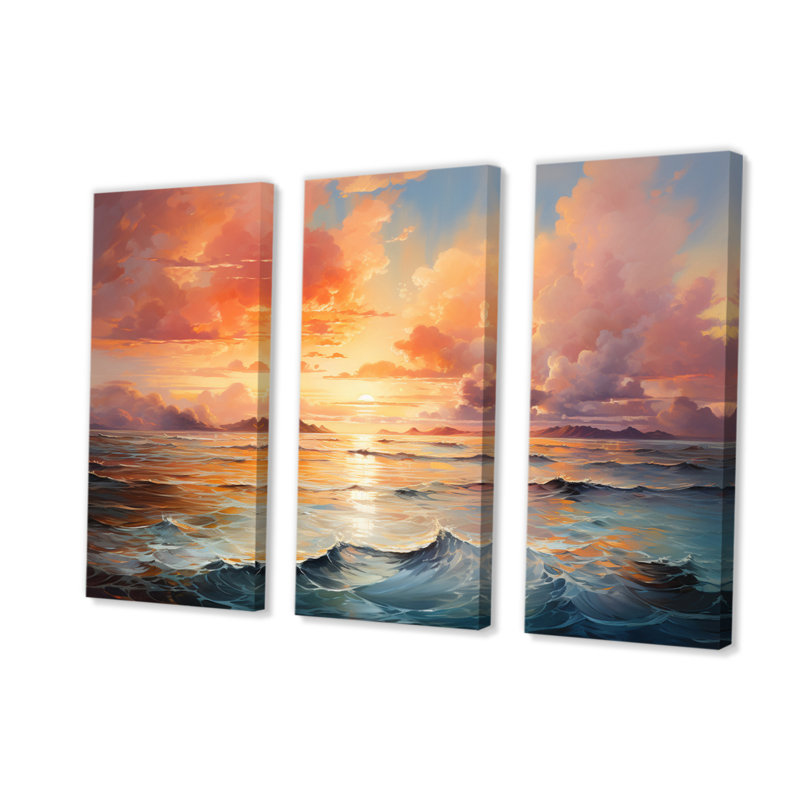 Nuage éthéré horizon sur toile, 3 pièces, H 28 po x l 36 po x P 1 po