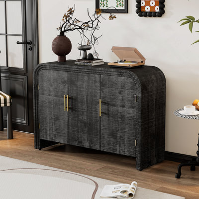 Retro Minimalist Curved Sideboard With Gold Handles And Adjustable Dividers For Living Room