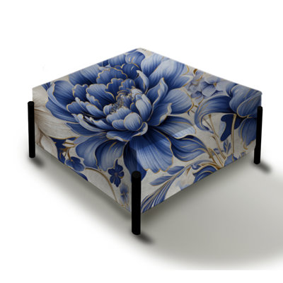 Blue Victorian Intricacies Victorian Pattern - Floral Large Square Ottoman