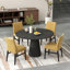Ensemble de salle à manger rond 5 pièces, table à manger sur pied central avec 4 chaises, jaune-801523319