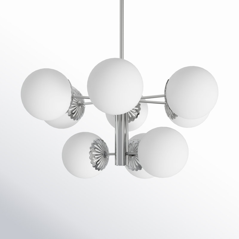 Deniaud 9 - Light Sputnik Sphere Chandelier, Polished Nickel
