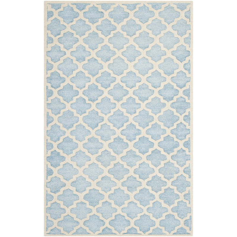 Mist Blue Hand-Tufted Geometric Wool Area Rug, 3' x 5'