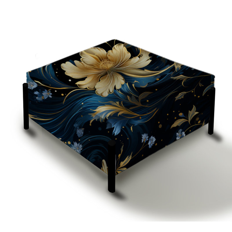 Bleu et jaune Cosmic Damask Whirls II - Grand repose-pieds carré damassé