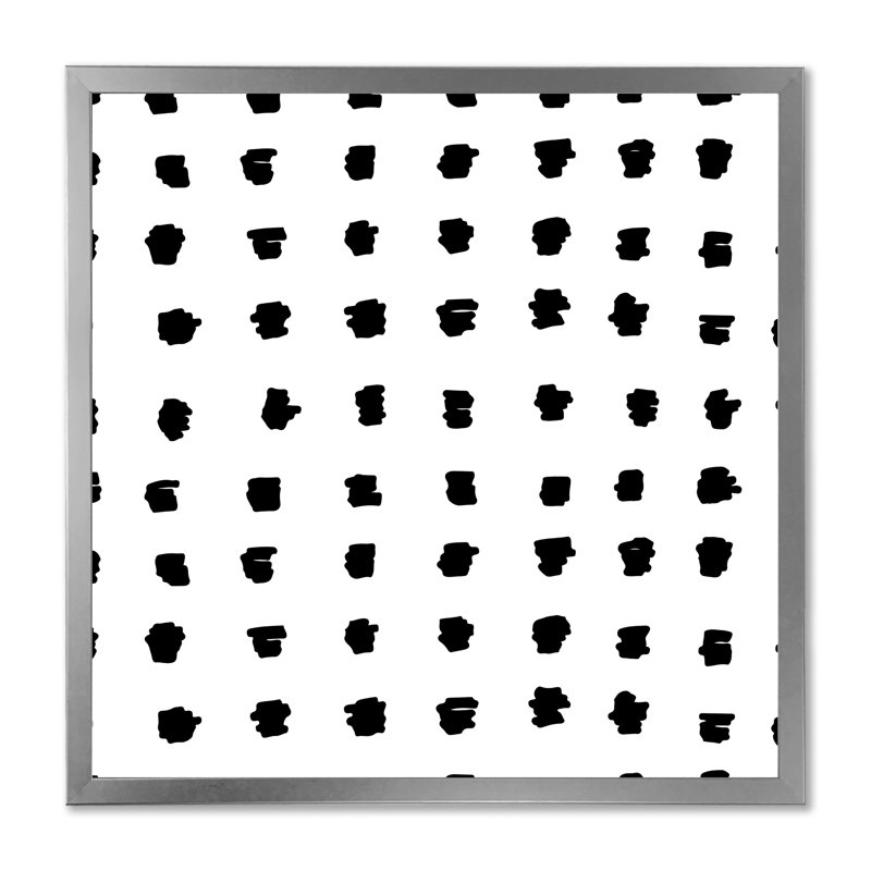 Motif géométrique de pois noirs sur fond blanc, reproduction d'art sur toile, Cadre photo argenté, H 16 po x l 16 po