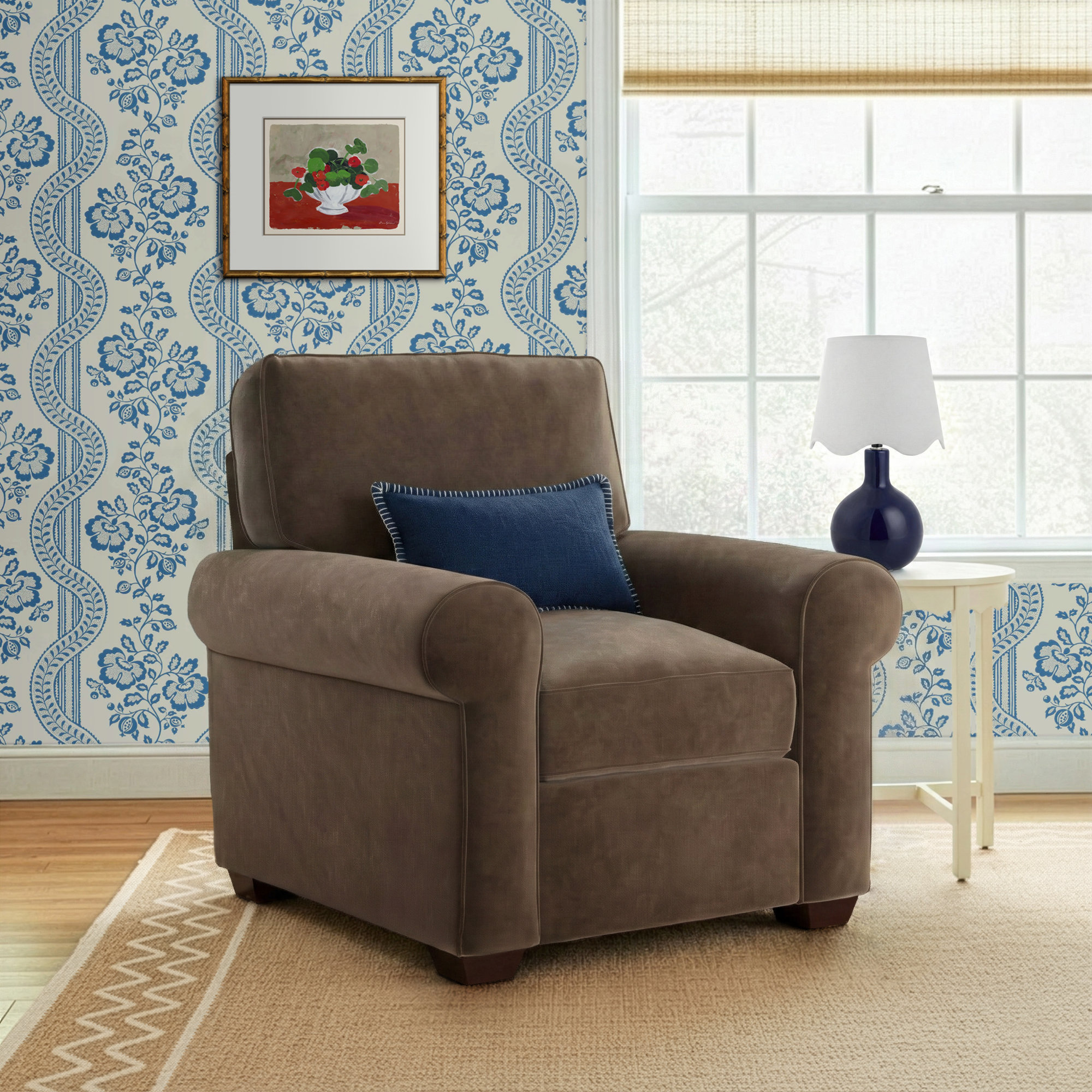 Porter Upholstered Armchair, Bella Cocoa Performance Velvet