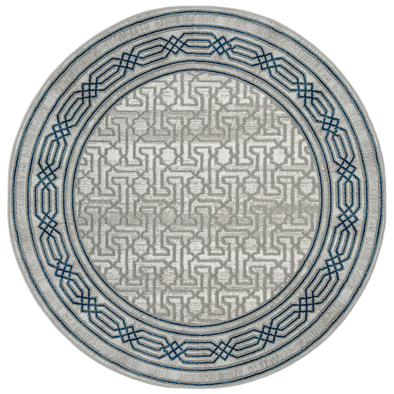 Davide 1231 Transitional Bordered Area Rug, Round 7'10", Blue