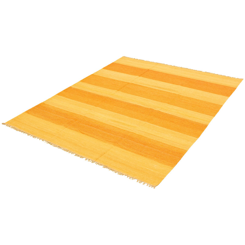 Tapis orange / jaune en laine noué à la main de conception unique 7 pi 10 po x 9 pi 10 po New Age Gwendola