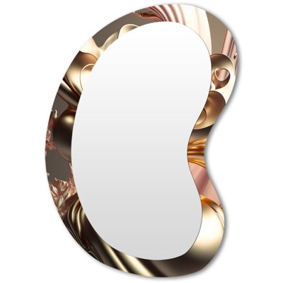 Élégant miroir mural asymétrique floral en métal doré et taupe IV