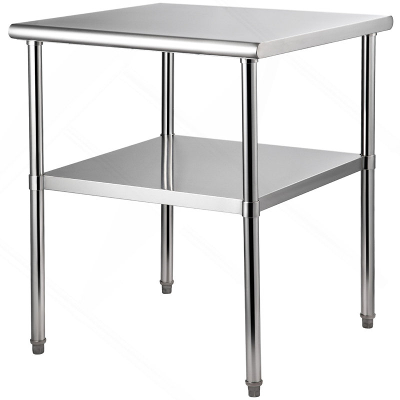 Table de préparation en acier inoxydable, 30 x 30 x 36 pouces, capacité de charge de 800 lb, table de travail en métal robuste avec tablette et pieds réglables, poste de travail commercial pour la cuisine, le garage et la cour arrière