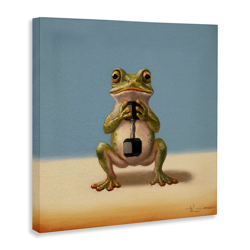 Grenouille soulevant des poids, conception par Lucia Heffernan, H 30 po x l 30 po