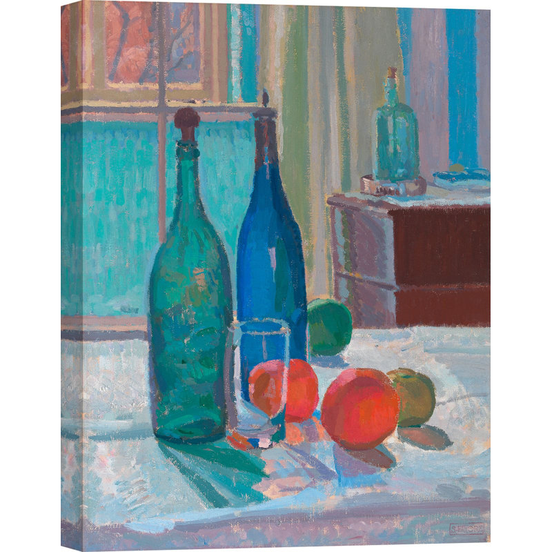 Blue And Green Bottles And Oranges by Spencer Frederick Gore - Wrapped Canvas Painting, 100cm H x 70cm W x 4cm D
