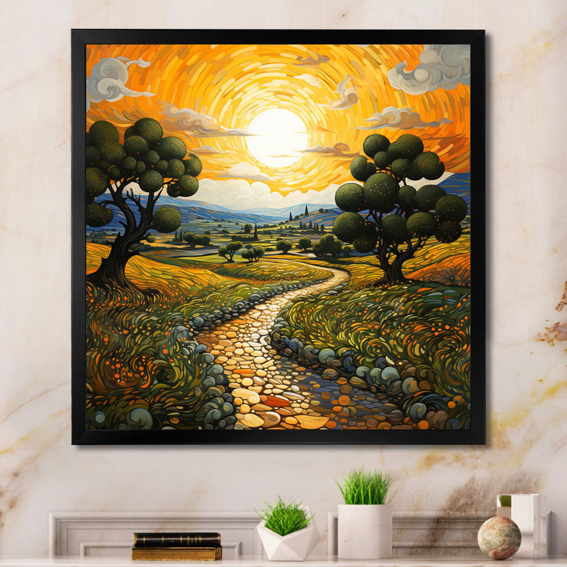 Vangogh Olive Grove in Province Painting Print, Black, 36" H x 36" W, Picture Framed