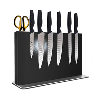 Magnetic Knife Block Without Knives, Double-Sided Magnetic Knife Holder Stand with Strong Magnets, Knife Storage Organizer for Kitchen Counter top, (Black)