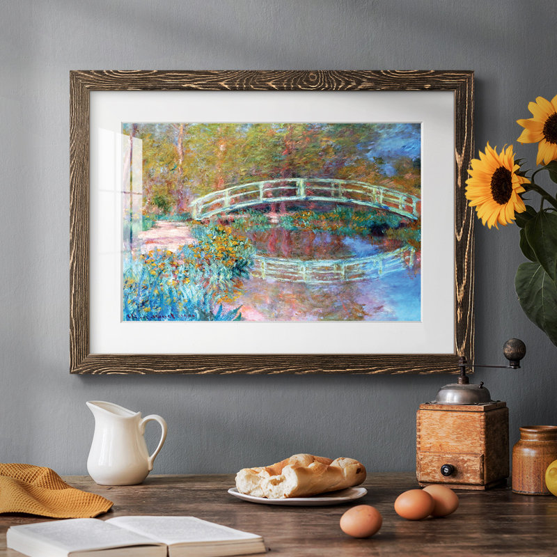 Le pont japonais (Le pont dans le jardin de Monet), 1900 - Peinture à cadre unique, Noyer, H 26 po x l 38 po x P 1,5 po
