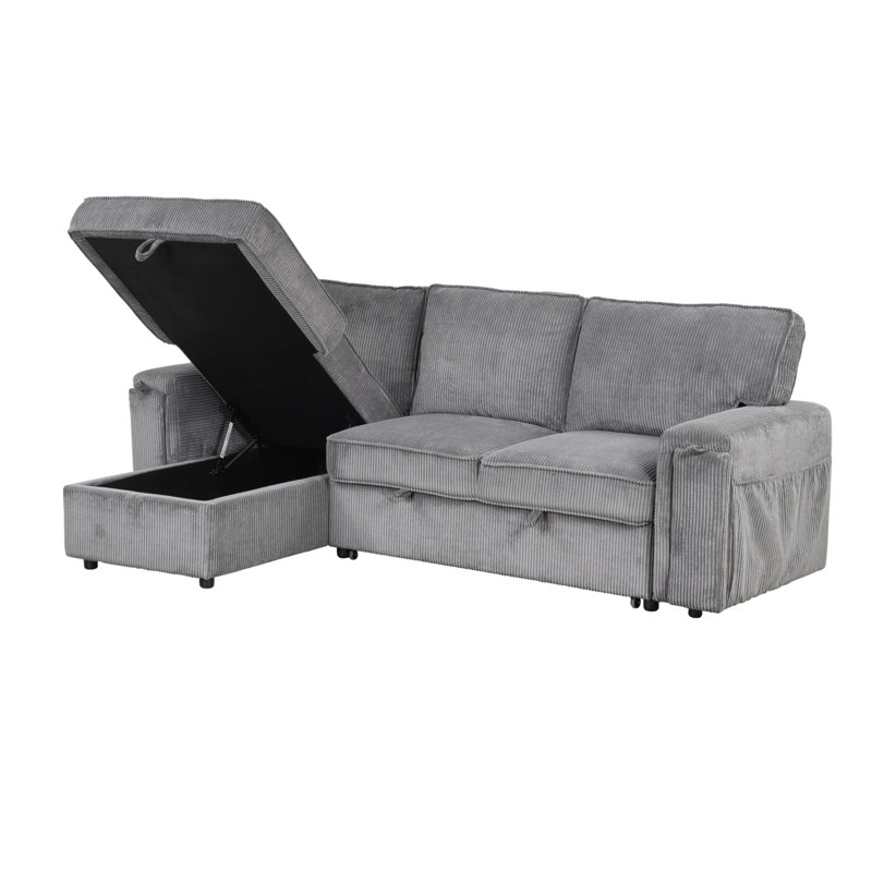 Canapé-lit modulaire Upholstery avec sacs de rangement et 2 porte-gobelets sur les accoudoirs, Polyester gris