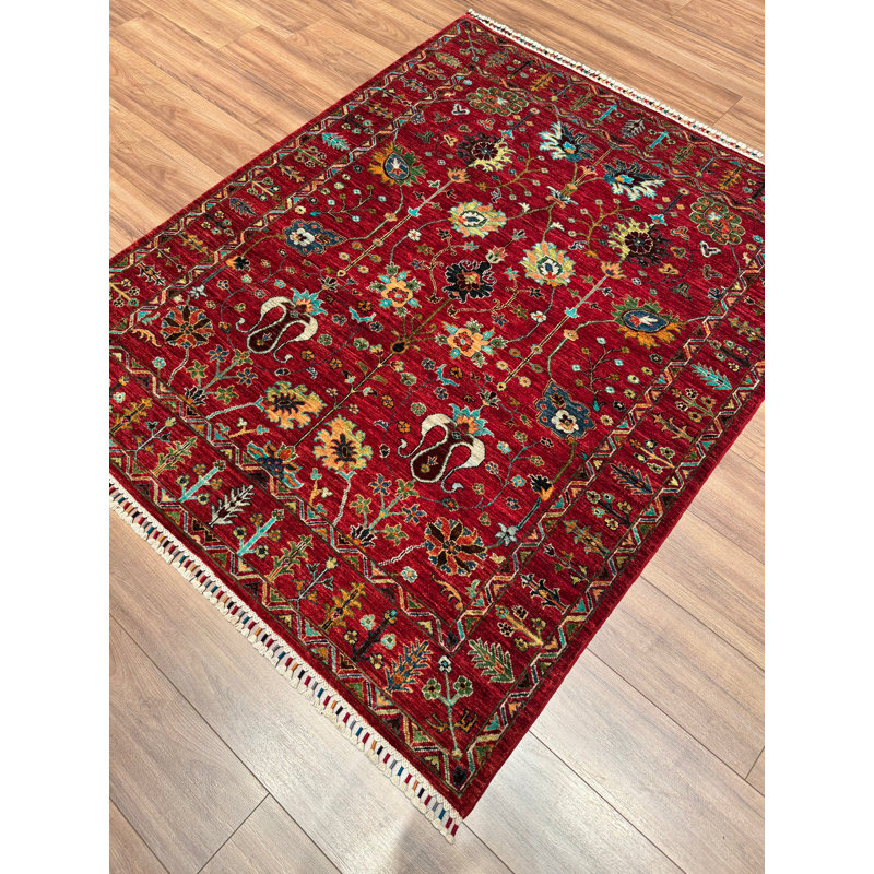 Tapis en laine et coton rouge noué à la main Original