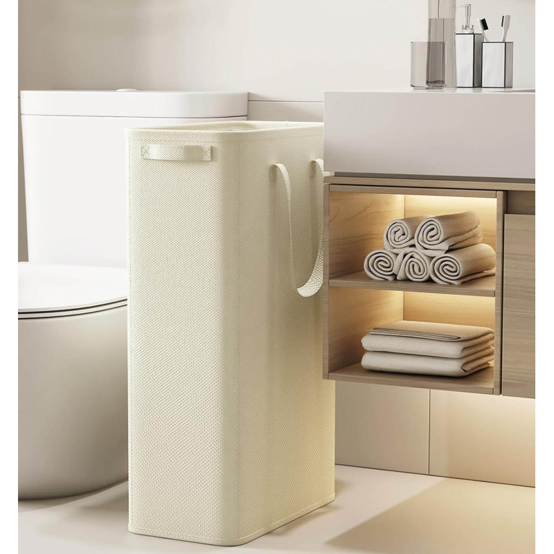 2 Pack Slim Laundry Hamper Collapsible Narrow Laundry Basket Small Tall Dirty Clothes Hampers with Handles White, 65L
