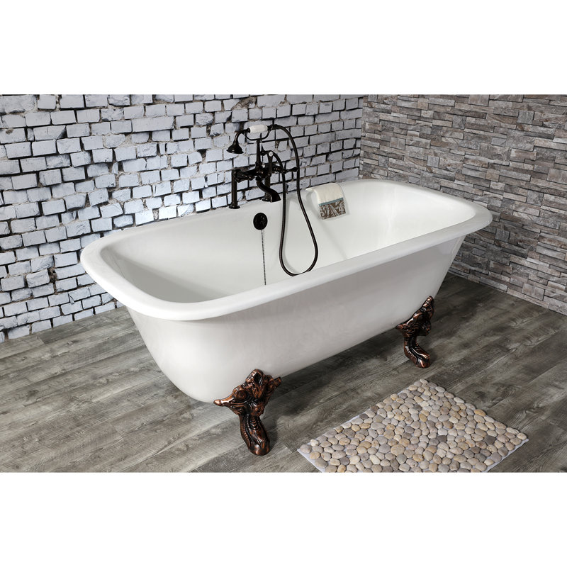 Kingston Brass Aqua Eden 67-Inch Cast Iron Rectangular Double Ended Clawfoot Tub (7-Inch Faucet Drillings), Oil Rubbed Bronze