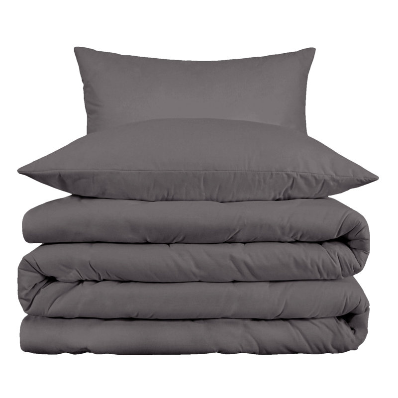 Cotton Blend Sateen Duvet Cover, Full/Queen Duvet Cover + 2 Standard Shams, Gray