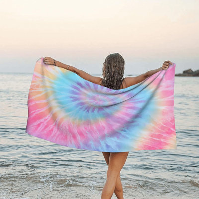Microfibre légère de couleur serviette de plage à l'aquarelle Tie-Dye sans sable à séchage rapide et mince grandes serviettes compactes pour piscine, bain, camping, yoga, accessoires de plage, femmes, hommes, 60 x 80 po