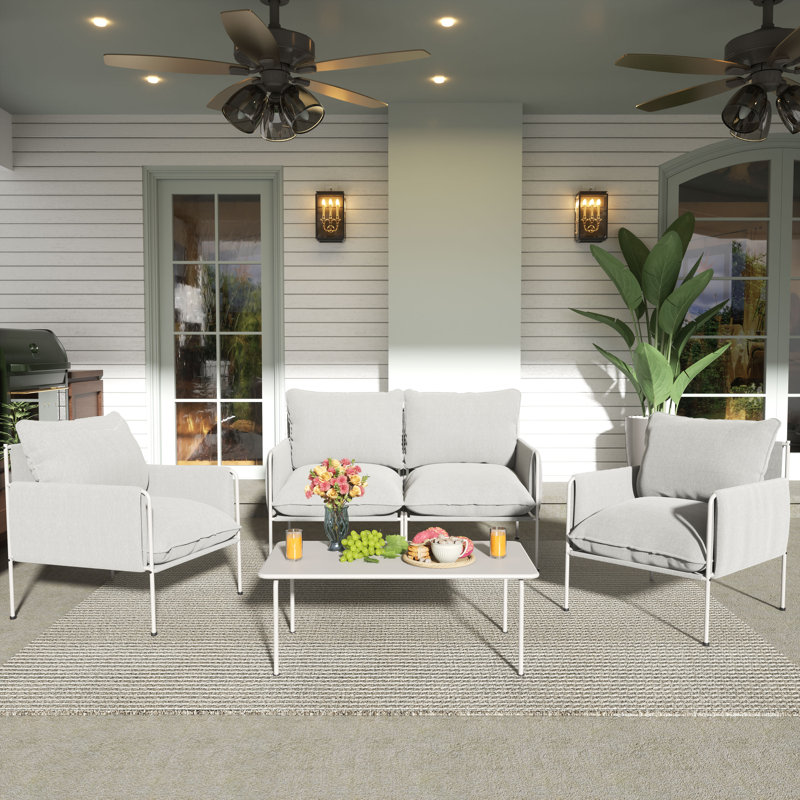 Cloud 4-Person Outdoor Seating Set – Thick Cushions & Removable Arm Pad, White