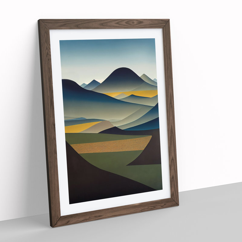 Abstract Mountain Landscapes No.4 - Wall Art, Oak Framed Paper, White, 34cm H x 25cm W x 3cm D