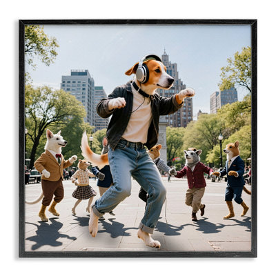 Giclée encadrée de style chien dansant dans un parc, design par CAD Designs