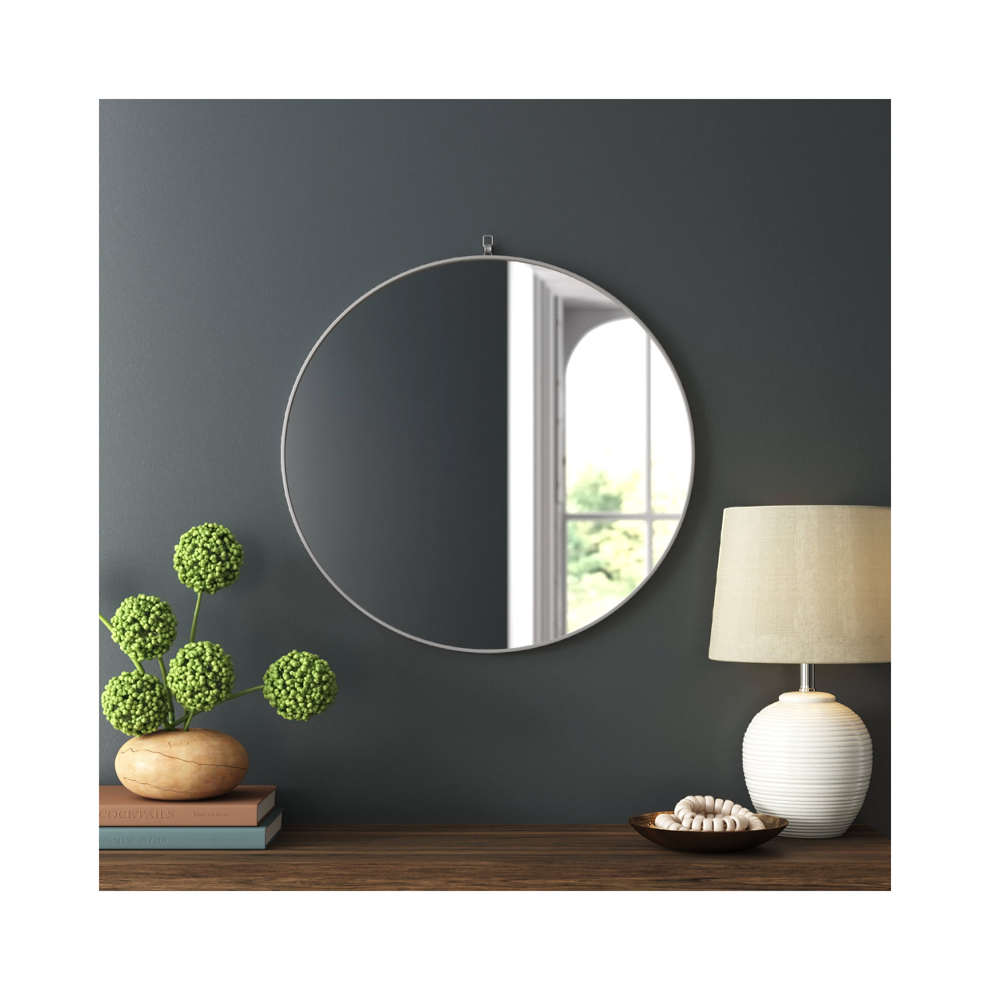 Cassie Metal/Manufactured Wood Round Wall Mirror, Brass, 28" x 28" 