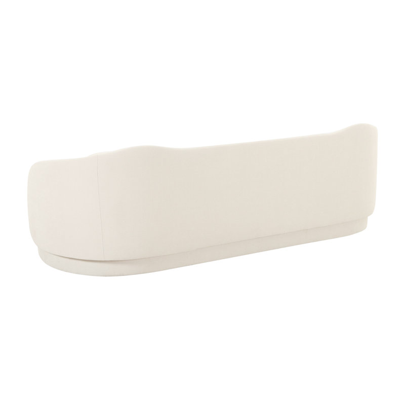 Cream Velvet Curved Herringbone Sofa with Wooden Legs