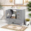 Meuble-lavabo compact avec lavabo en céramique, porte à fermeture en douceur et beaucoup de rangement - Design gris classique avec poignées dorées, assemblage facile-497849229