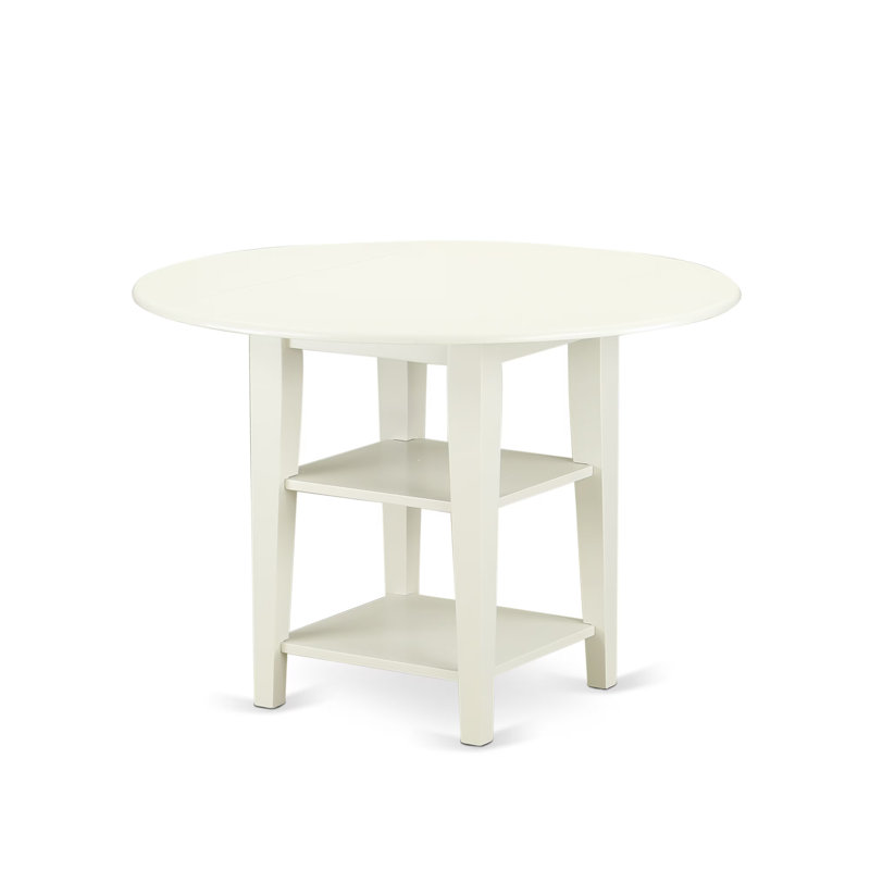Ensemble de salle à manger 3 pièces comprenant une table de cuisine ronde avec abattant et étagères et 2 chaises, 107 x 107 cm, blanc lin