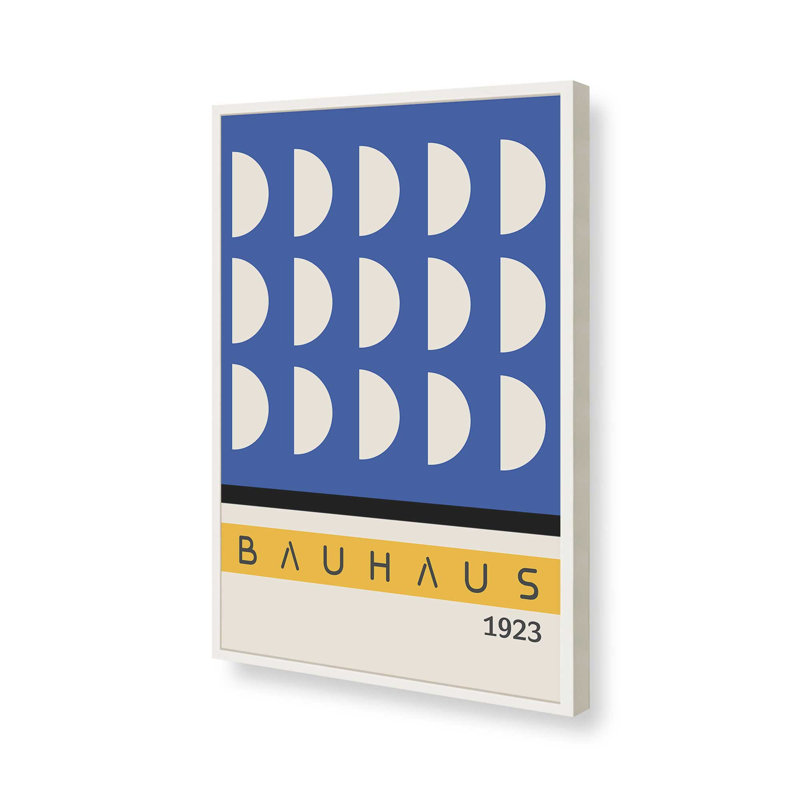 Imprimé bleu et jaune Bauhaus, Blanc opaque, H 21 po x l 17 po