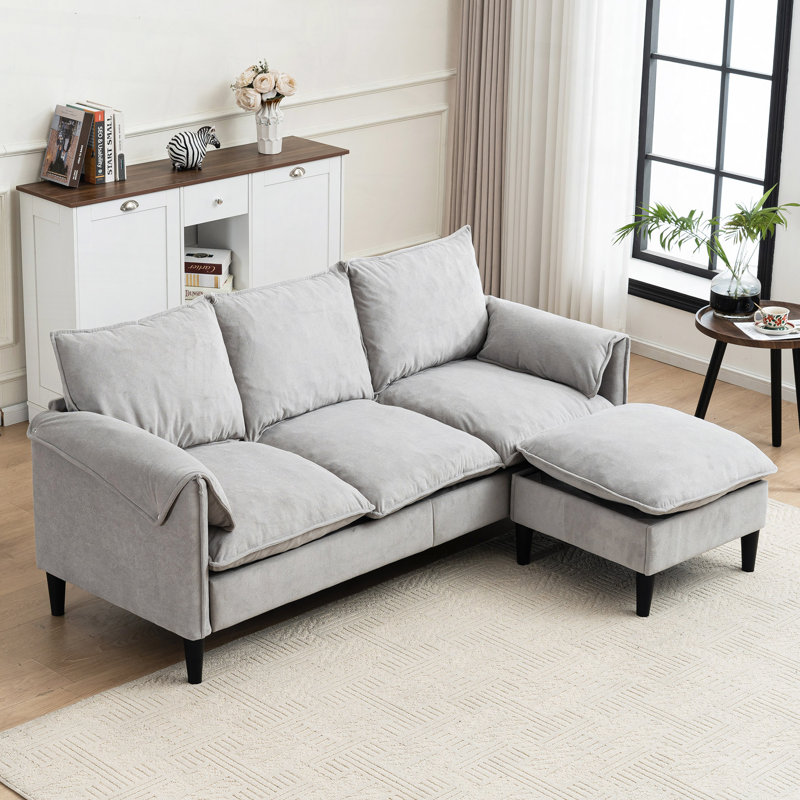 Canapé en L avec repose-pieds et rangement, Gris clair