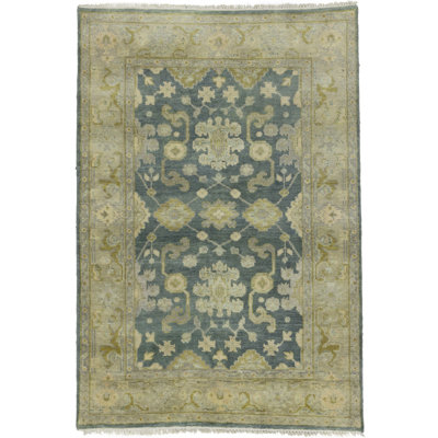 Rockford Oriental Handmade Hand-Knotted Rectangle 4'2"" x 6' Wool Area Rug in Beige/Blue -  Charlton HomeÂ®, 3BB2C413738B4611BE6AE4DCE824C447