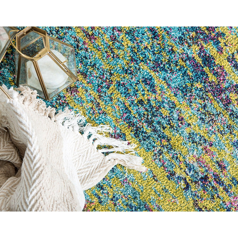 Tapis vert à motif géométrique Mulloy, Tapis de couloir 2 pi 7 po x 10 pi