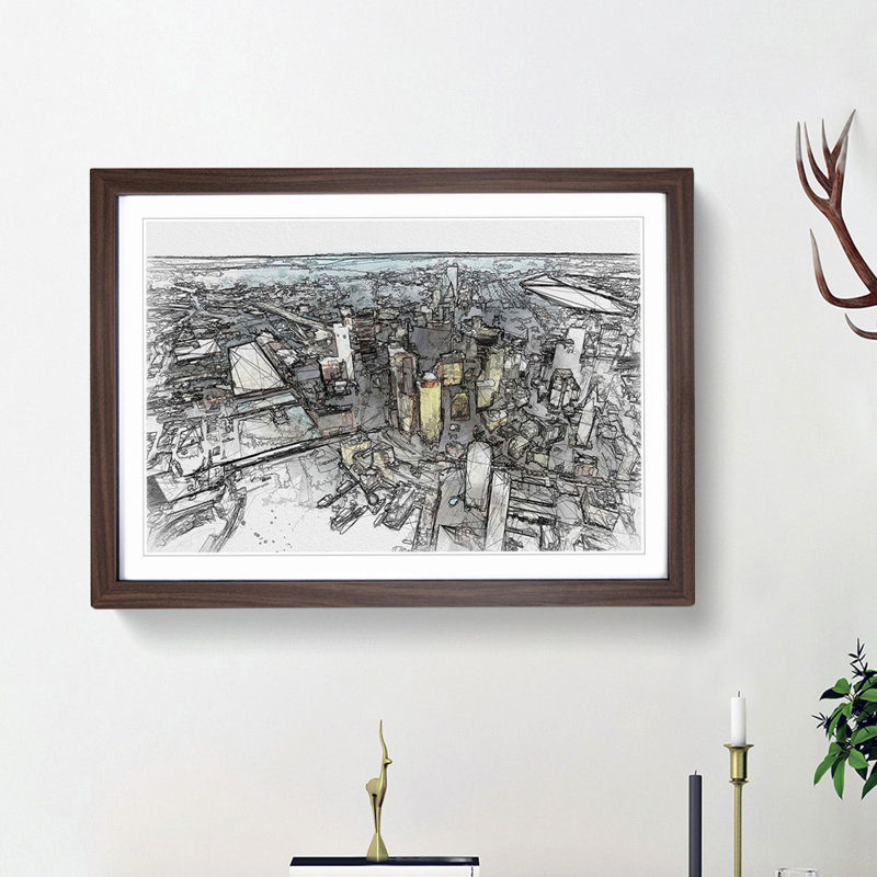 Boston Massachusetts in Abstract - Picture Frame Graphic Art Print, 62cm H x 87cm W x 2cm D, Walnut Framed