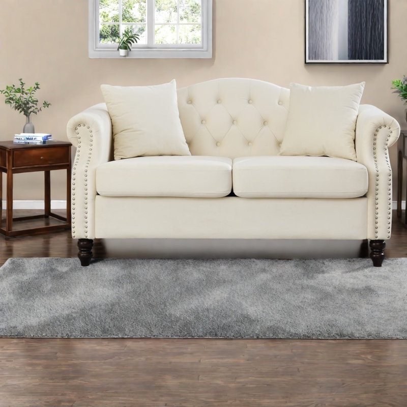 Canapés compacts à compression, Chesterfield en velours beige, maison moderne