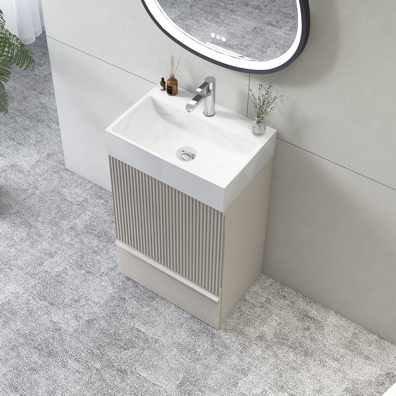 Meuble-lavabo sur pied 20 po avec lavabo en céramique, Gris