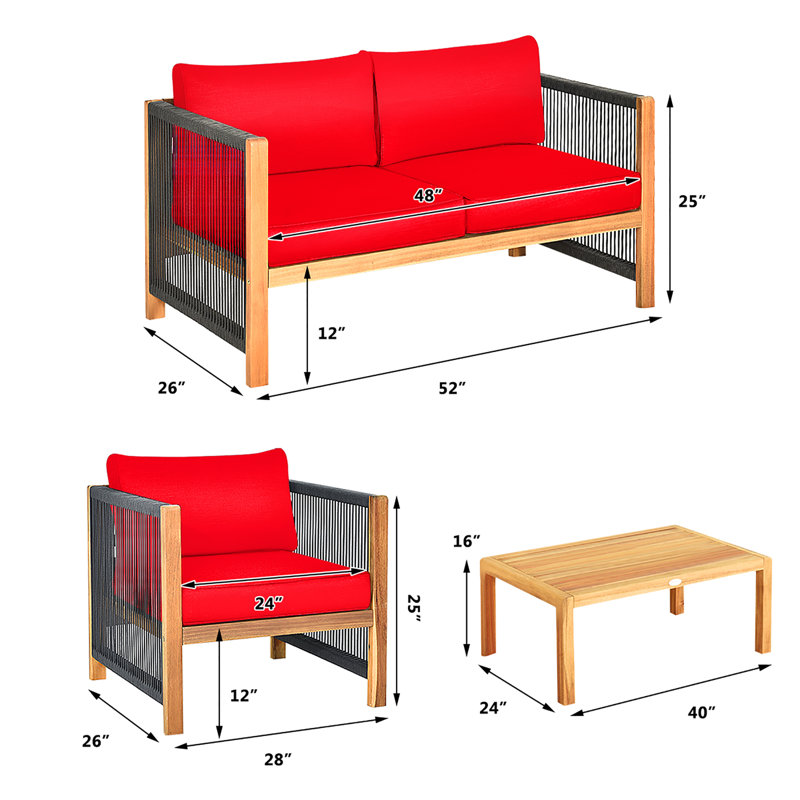 Ensemble de conversation avec canapé en rotin 8 pièces Menges, Rouge