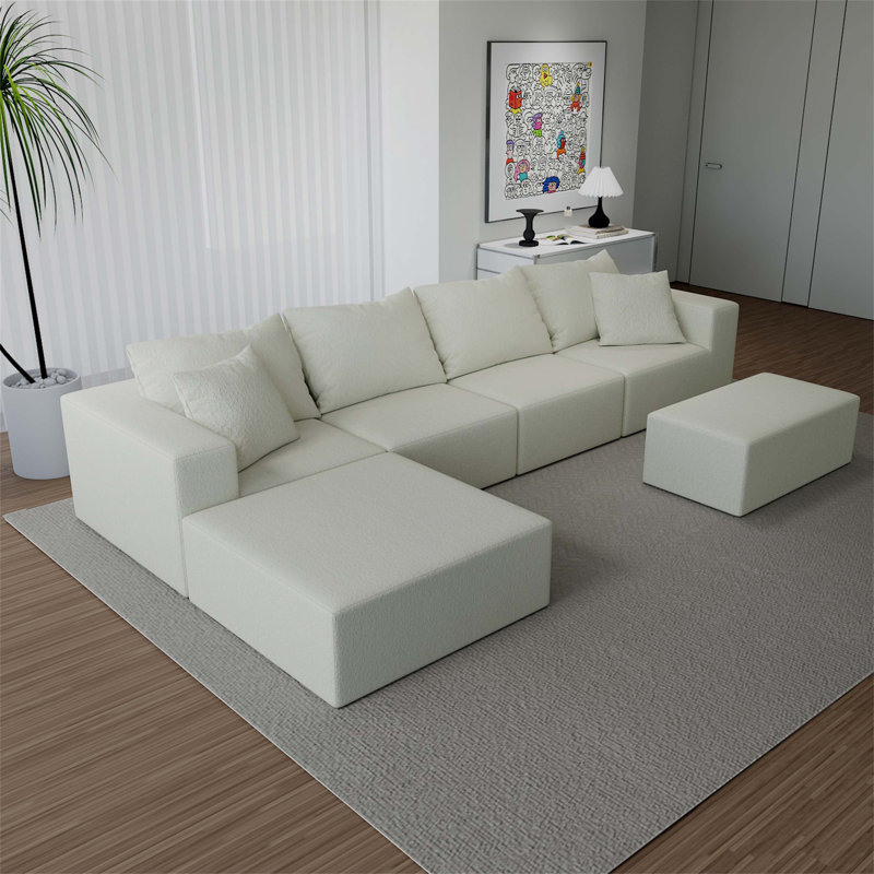 Boneless Modular Sectional Sofa with 2 Ottomans, Velvet Couch for Living Room, Oversized Chaise and Comfortable Seating
