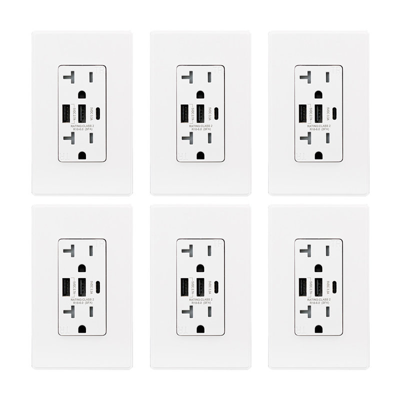 20 Tamper Resistant Duplex Outlet, 6, White