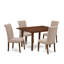 Cet ensemble de salle à manger 5 pièces comprend une table de salle à manger rectangulaire avec des feuilles papillon et 4 chaises rembourrées en tissu brun clair en acajou-515544916-516949491-516949492
