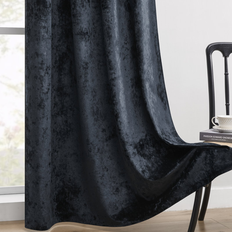 Ensemble de 2 rideaux en velours écrasé avec œillets en métal Deavion, Noir, L 52 po x L 96 po